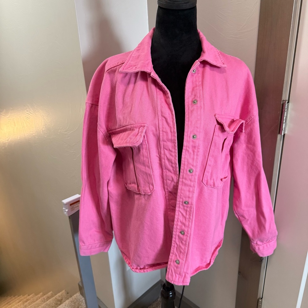 if it were me Oversized Jean Denim Jacket‎ Bubblegum Pink Snap Front Coquette S